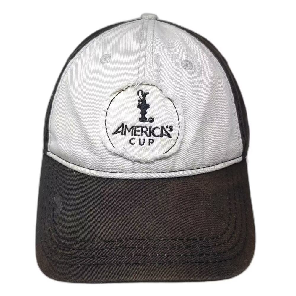 America's Cup Baseball Cap Black White Slideback OS Hat Embroidered Cotton